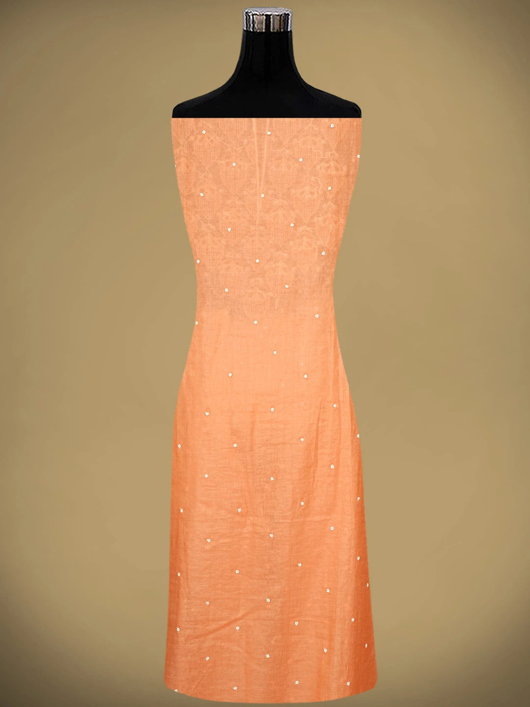 Ada Hand Embroidered Coral Peach Chanderi Lucknowi Chikankari Unstitched Kurta Dupatta Set With Cutdana Work 01A911099