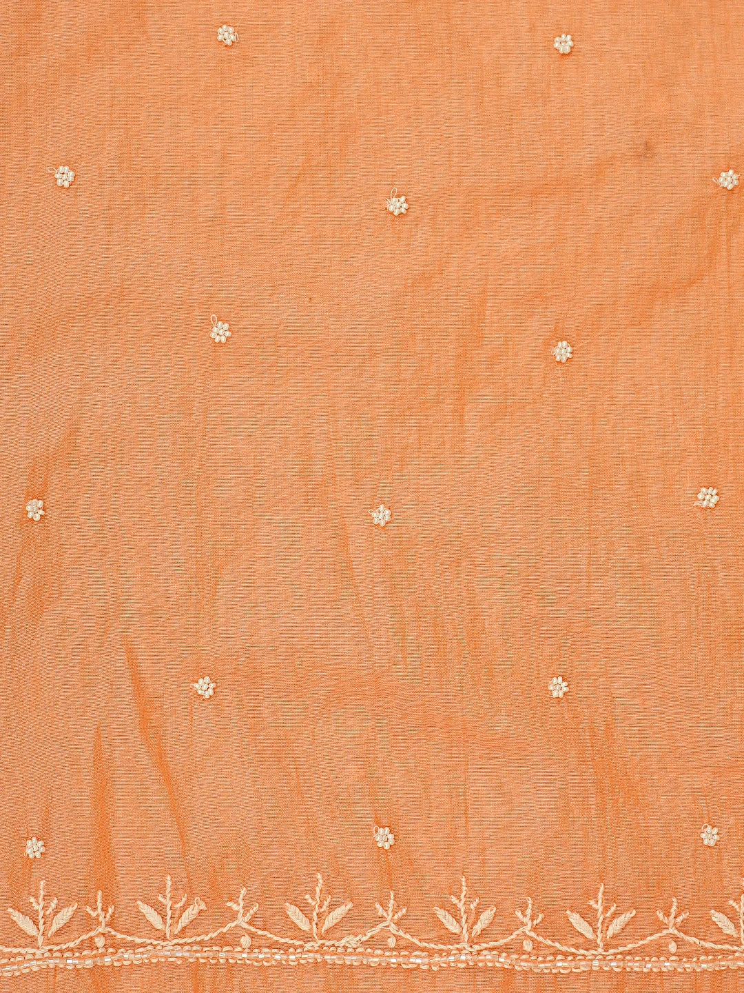 Ada Hand Embroidered Coral Peach Chanderi Lucknowi Chikankari Unstitched Kurta Dupatta Set With Cutdana Work 01A911099