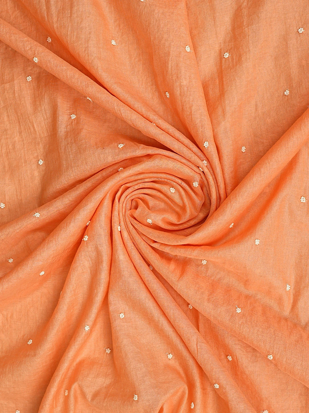 Ada Hand Embroidered Coral Peach Chanderi Lucknowi Chikankari Unstitched Kurta Dupatta Set With Cutdana Work 01A911099