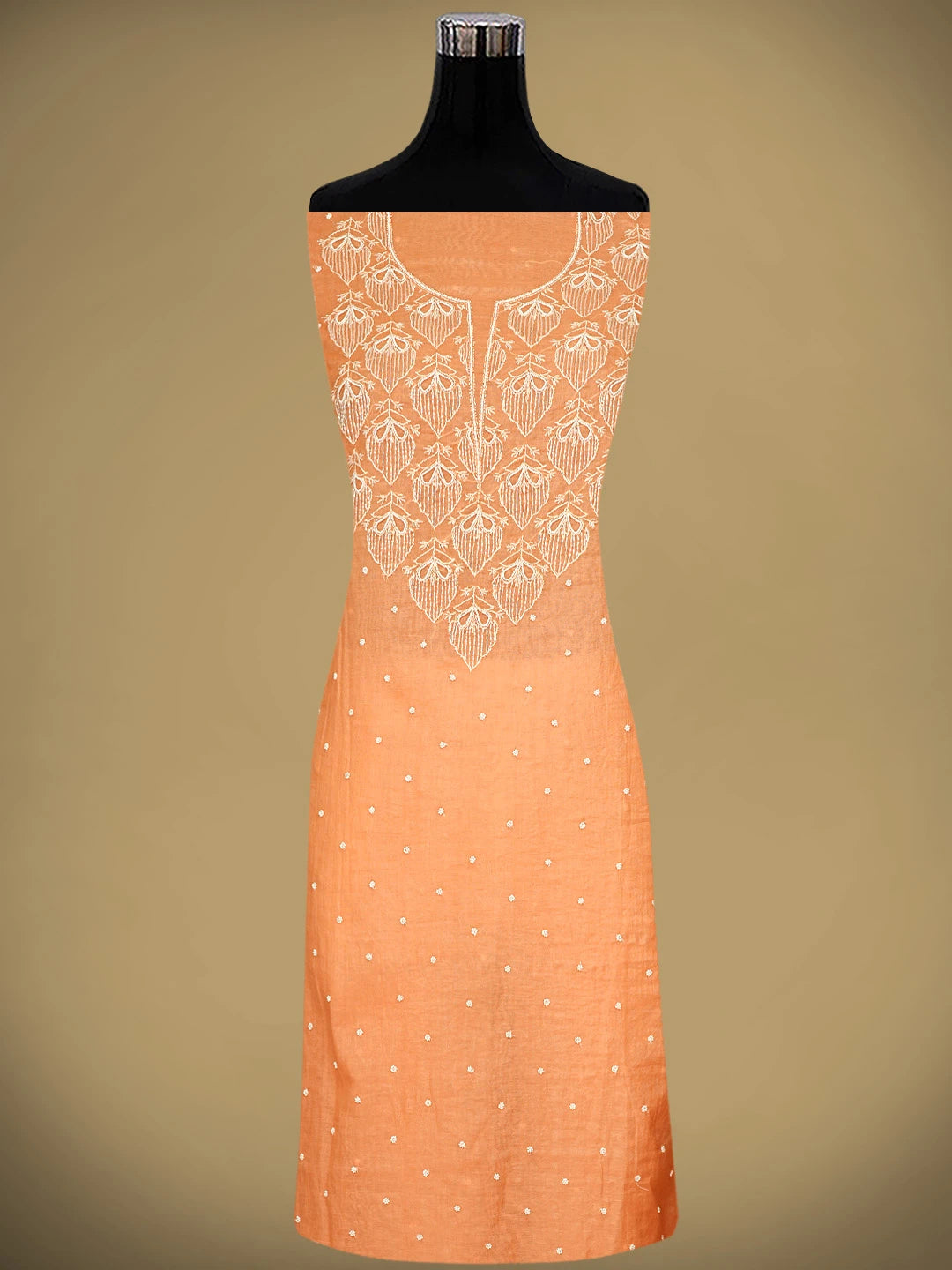 Ada Hand Embroidered Coral Peach Chanderi Lucknowi Chikankari Unstitched Kurta Dupatta Set With Cutdana Work 01A911099