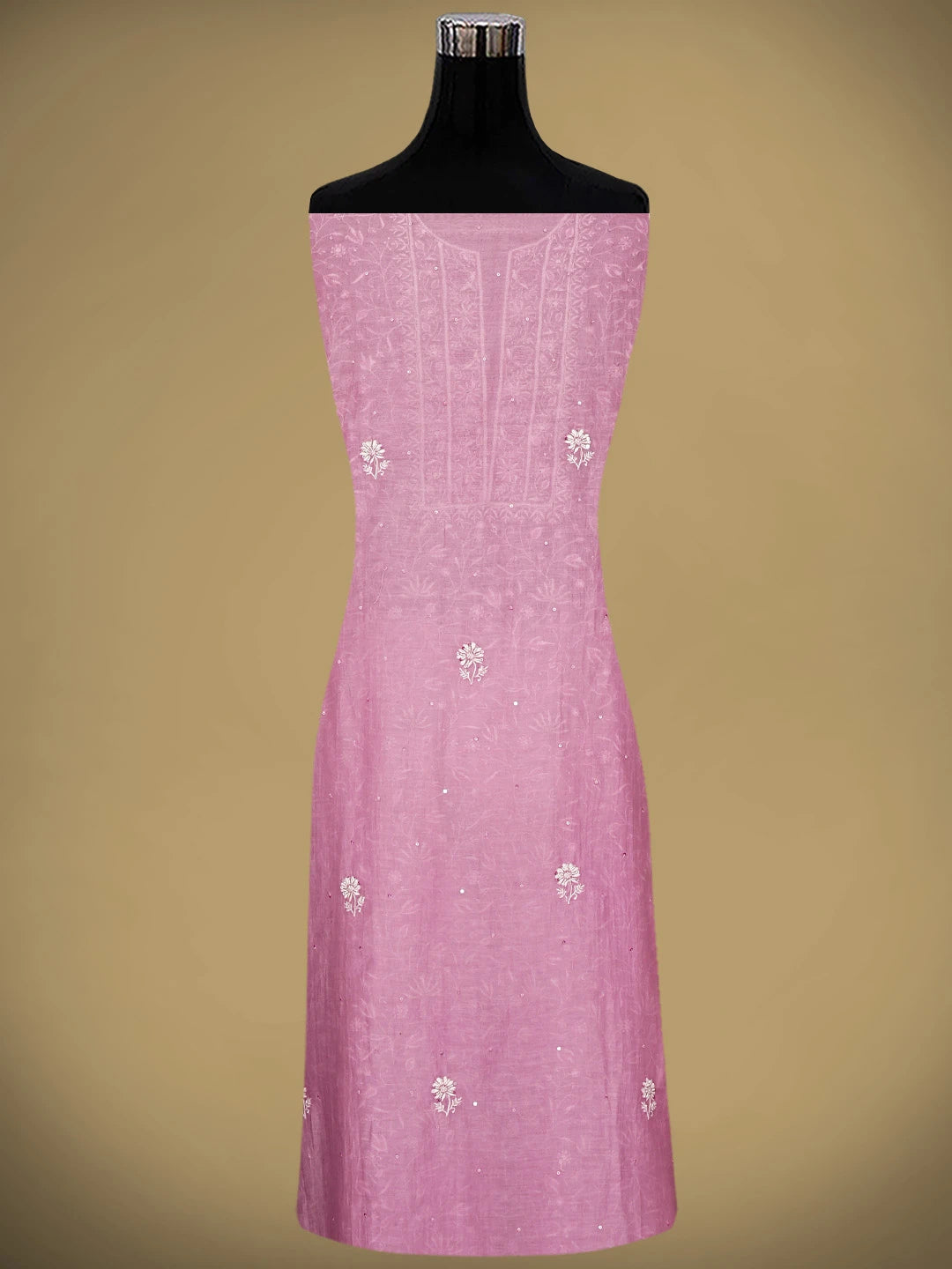 Ada Hand Embroidered Onion Pink Chanderi Lucknowi Chikankari Unstitched Kurta Dupatta Set With Cutdana Work 01A805751