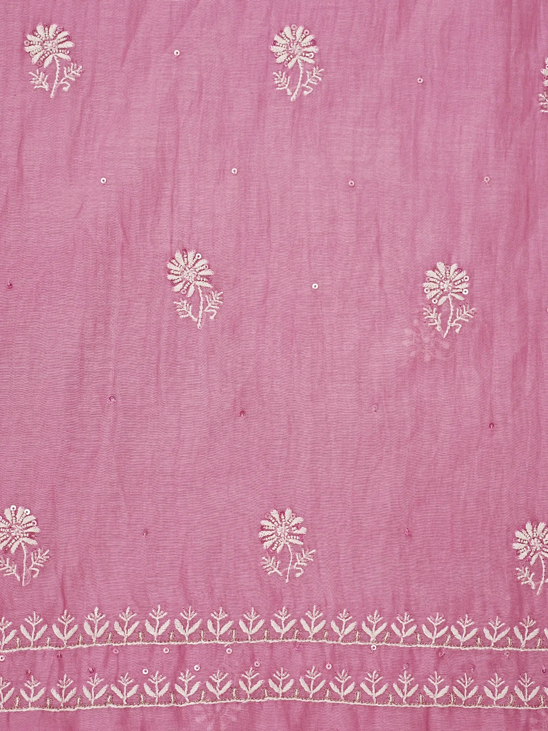 Ada Hand Embroidered Onion Pink Chanderi Lucknowi Chikankari Unstitched Kurta Dupatta Set With Cutdana Work 01A805751