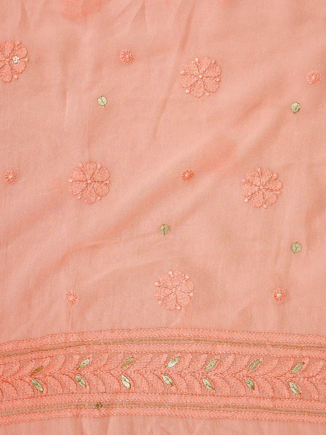 Ada Hand Embroidered Light Salmon Pink Viscose Groegette lucknowi Chikankari Unstitched Kurta Dupatta Set With Gota Patti Work 01A962625