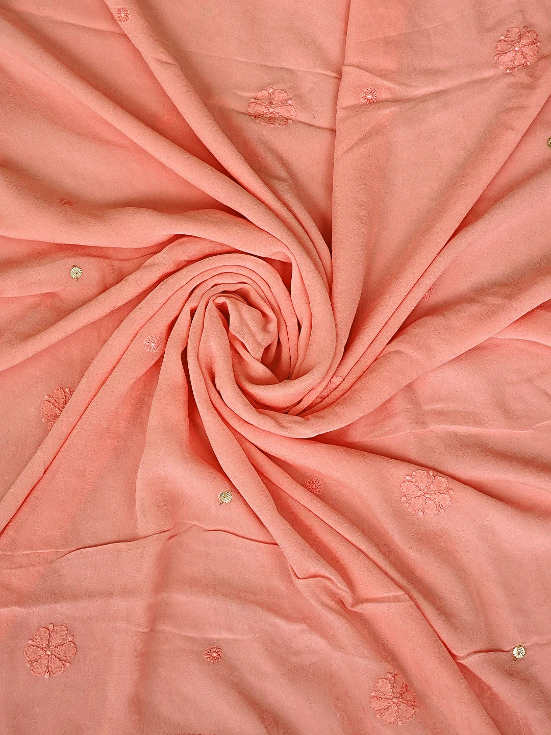 Ada Hand Embroidered Light Salmon Pink Viscose Groegette lucknowi Chikankari Unstitched Kurta Dupatta Set With Gota Patti Work 01A962625