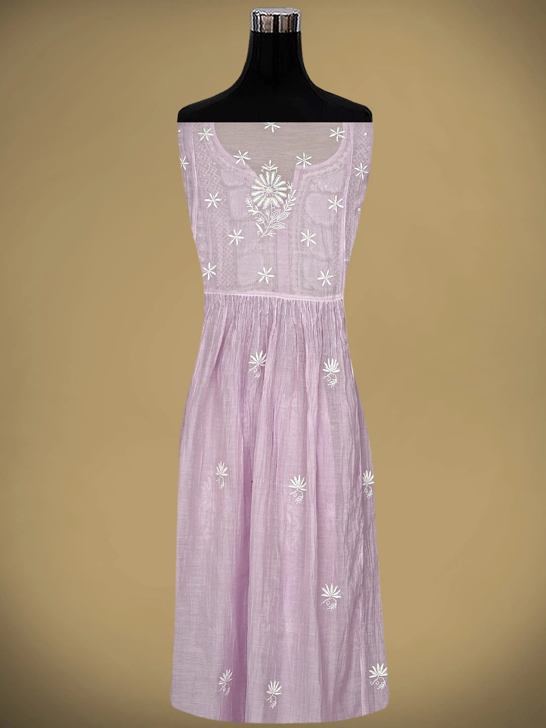 Ada Hand Embroidered Lavender Chanderi Lucknowi Chikankari Semi Stitched A-Line Kurta Dupatta Set with Cutdana Work 01A954233
