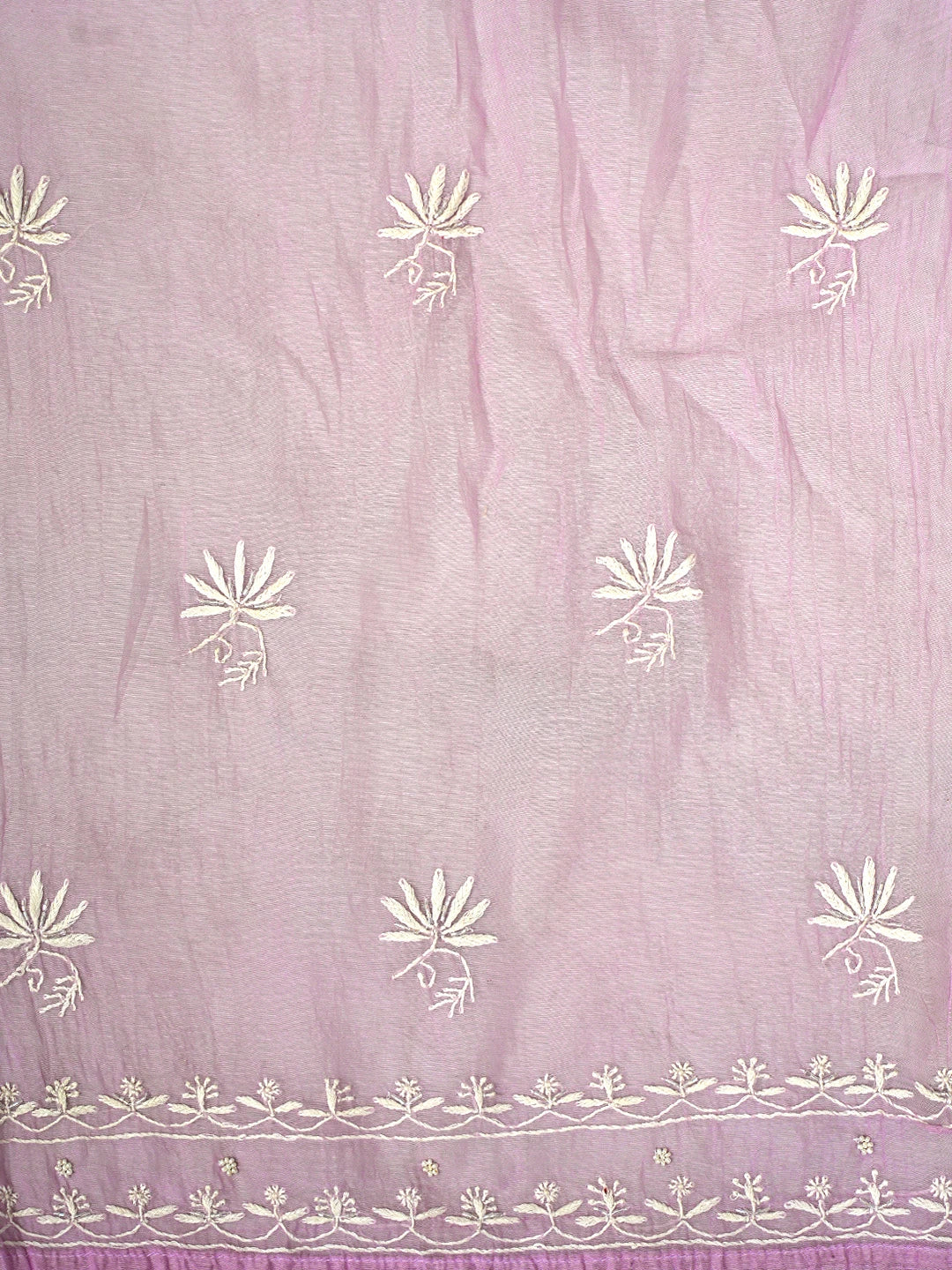 Ada Hand Embroidered Lavender Chanderi Lucknowi Chikankari Semi Stitched A-Line Kurta Dupatta Set with Cutdana Work 01A954233