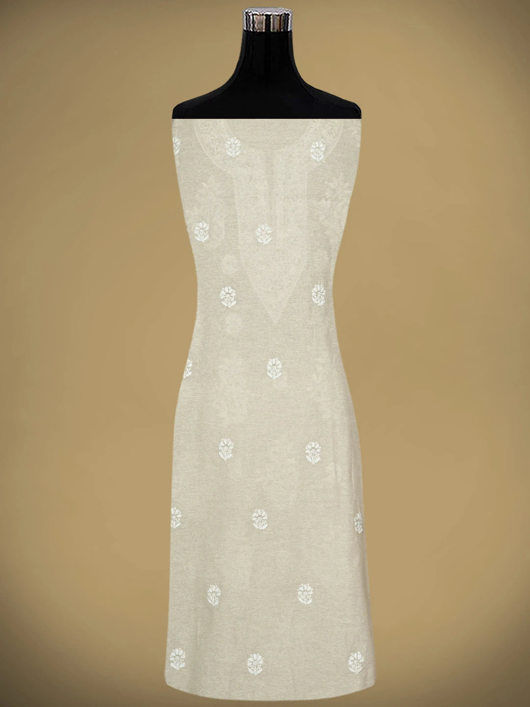 Ada Hand Embroidered Fawn Chanderi Lucknowi Chikankari Unstitched Kurta Dupatta Set 01A913850