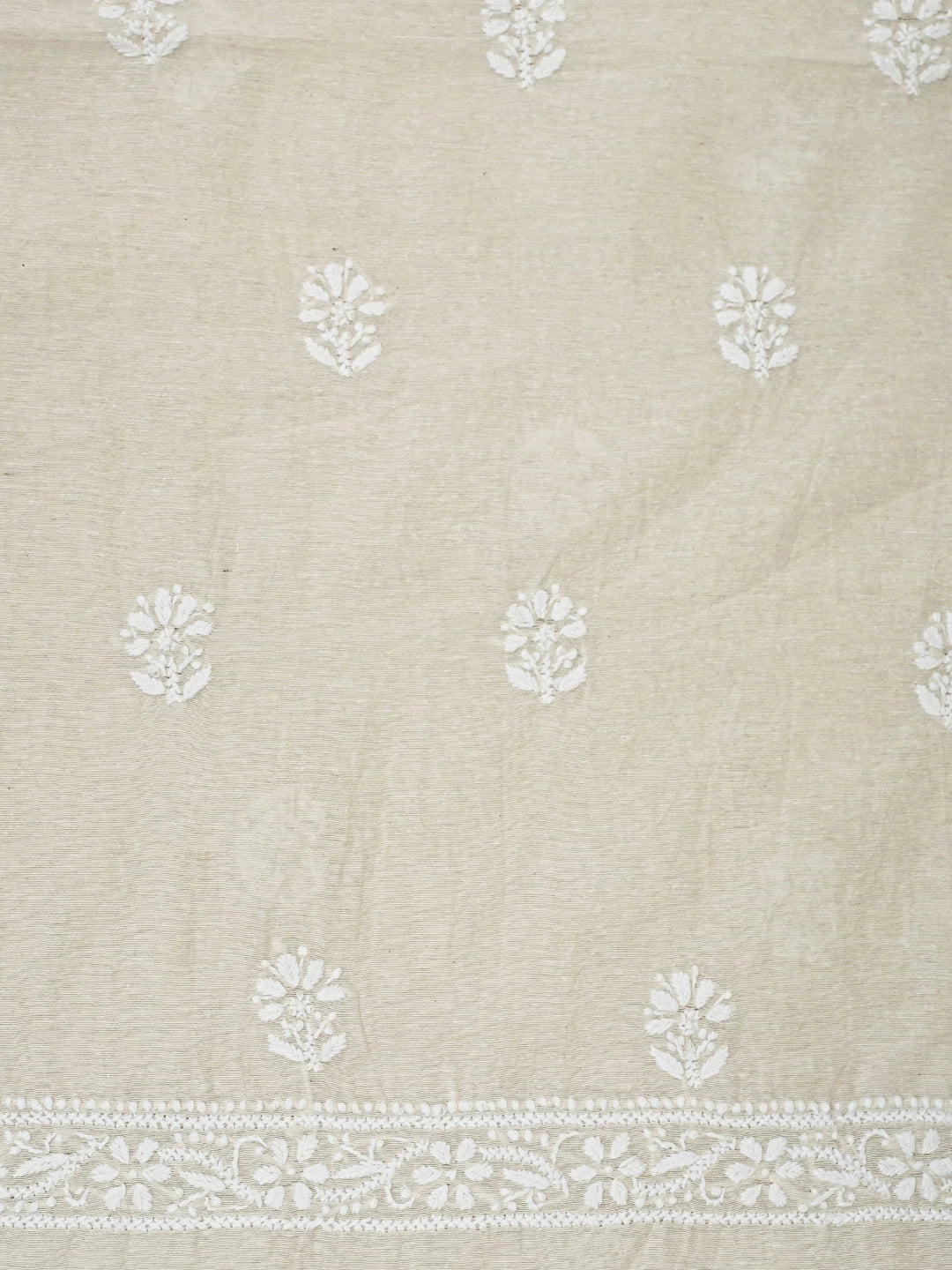 Ada Hand Embroidered Fawn Chanderi Lucknowi Chikankari Unstitched Kurta Dupatta Set 01A913850