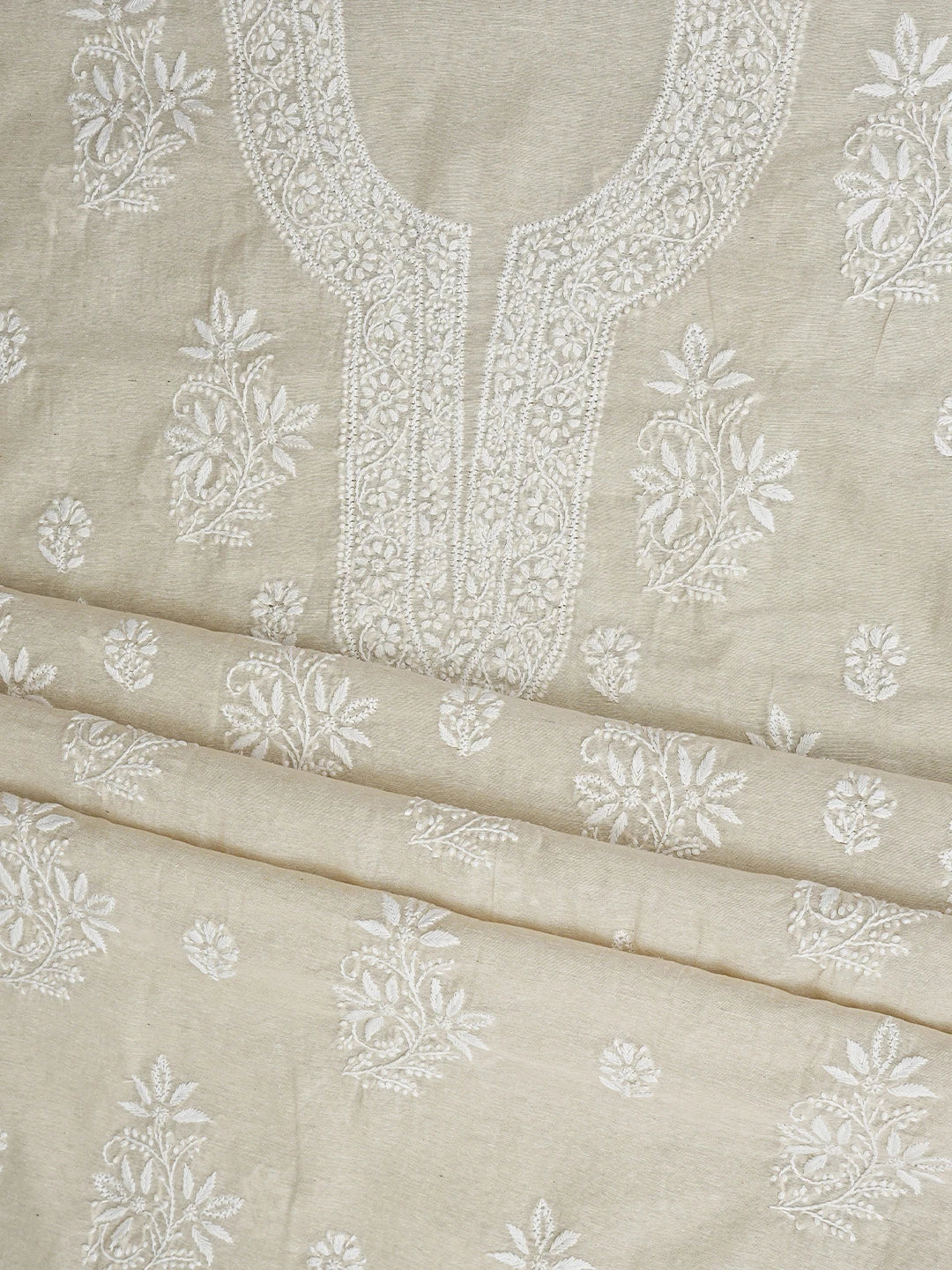 Ada Hand Embroidered Fawn Chanderi Lucknowi Chikankari Unstitched Kurta Dupatta Set 01A913850