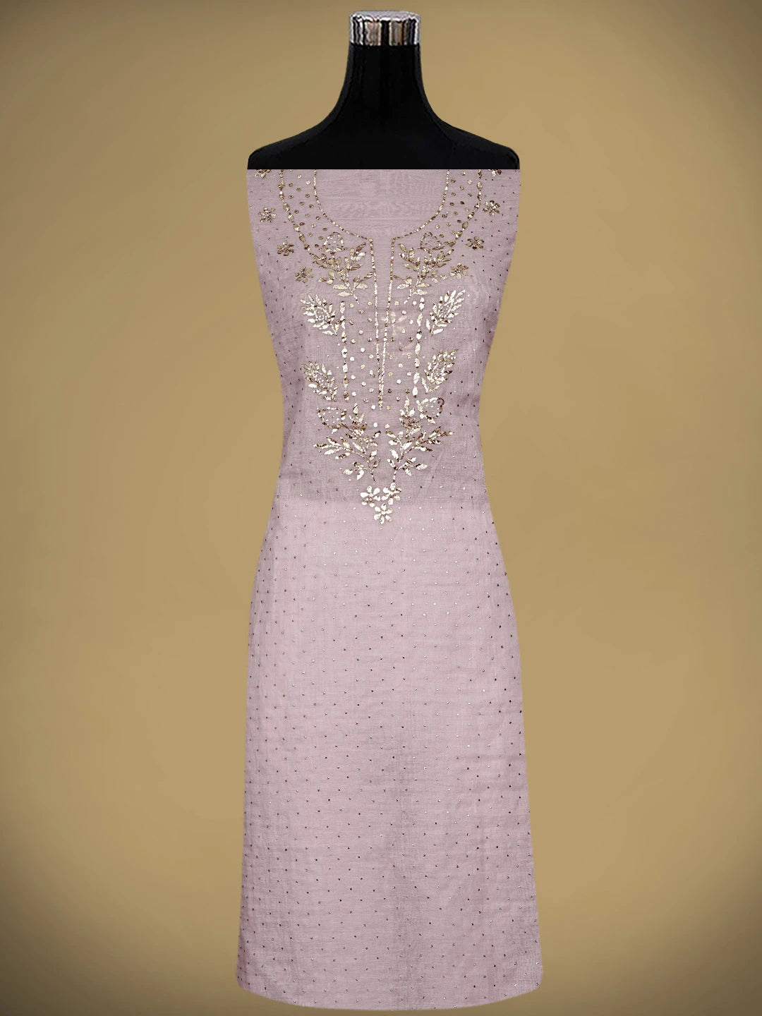 Ada Hand Embroidered Lavender Chanderi Unstitched Kurta Dupatta Set With Mukaish Work 01A911290