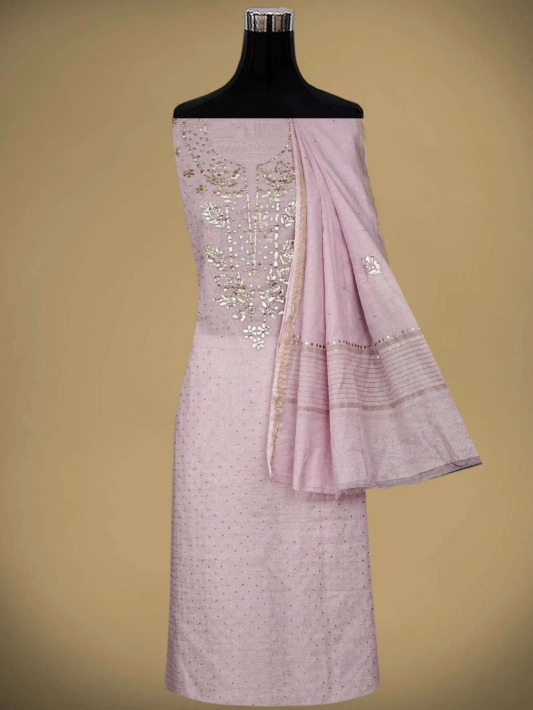 Ada Hand Embroidered Lavender Chanderi Unstitched Kurta Dupatta Set With Mukaish Work 01A911290