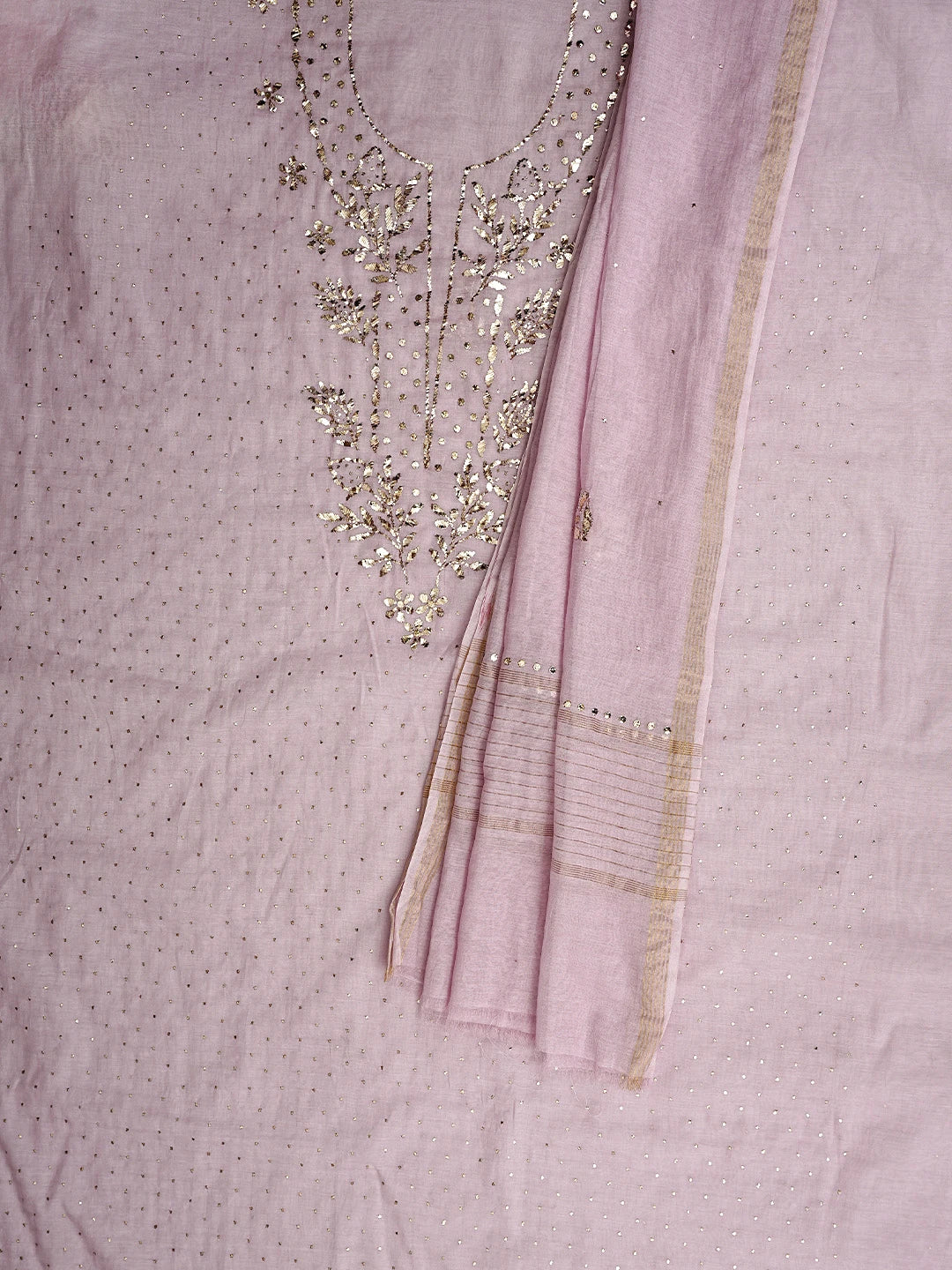 Ada Hand Embroidered Lavender Chanderi Unstitched Kurta Dupatta Set With Mukaish Work 01A911290