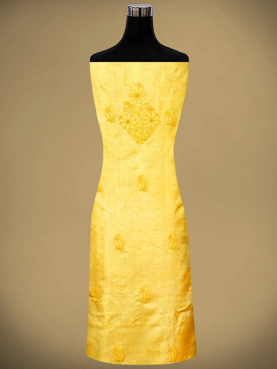 Ada Hand Embroidered Jasmine Yellow Silk Lucknowi Chikankari Unstitched Suit Piece 01A965270