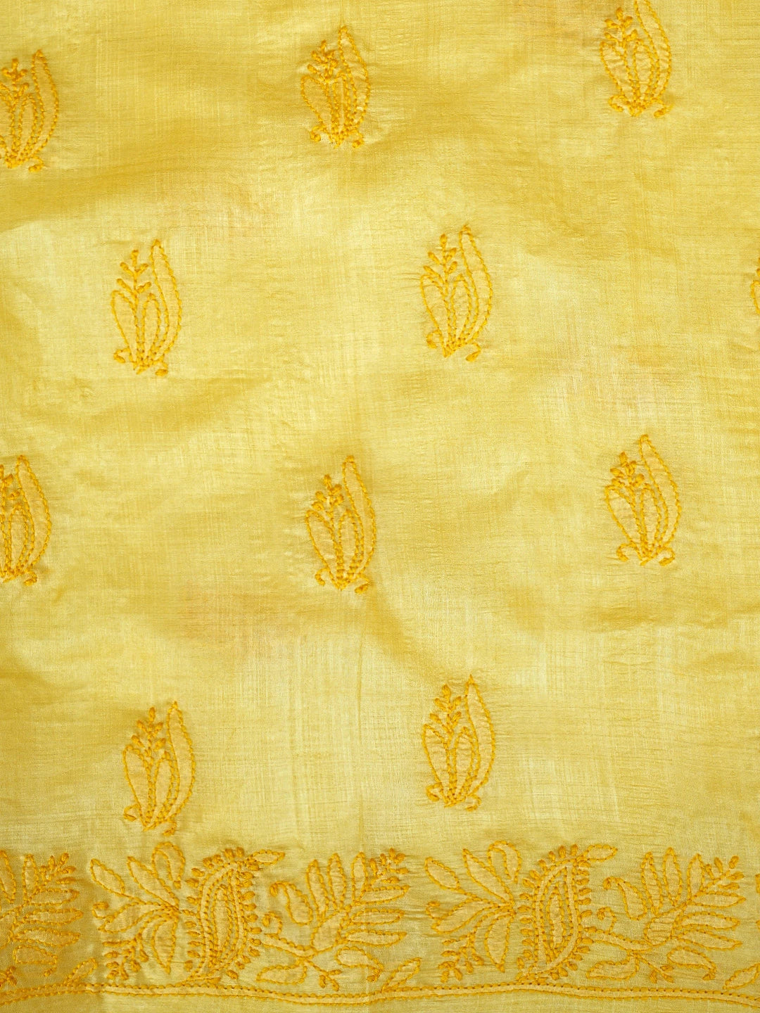Ada Hand Embroidered Jasmine Yellow Silk Lucknowi Chikankari Unstitched Suit Piece 01A965270