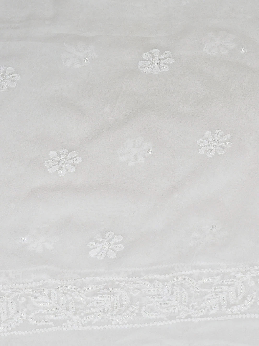 Ada Hand Embroidered White Viscose Georgette Lucknowi Chikankari Unstitched Kurta Dupatta Set With Cutdana Work 01A907120