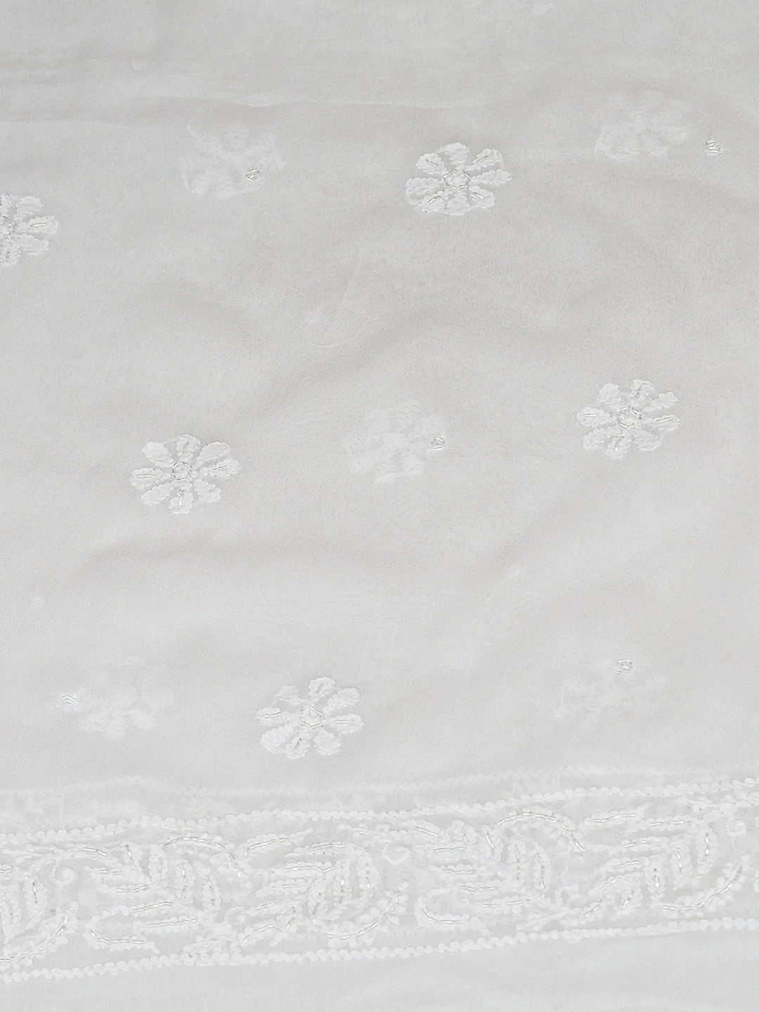 Ada Hand Embroidered White Viscose Georgette Lucknowi Chikankari Unstitched Kurta Dupatta Set With Cutdana Work 01A907120