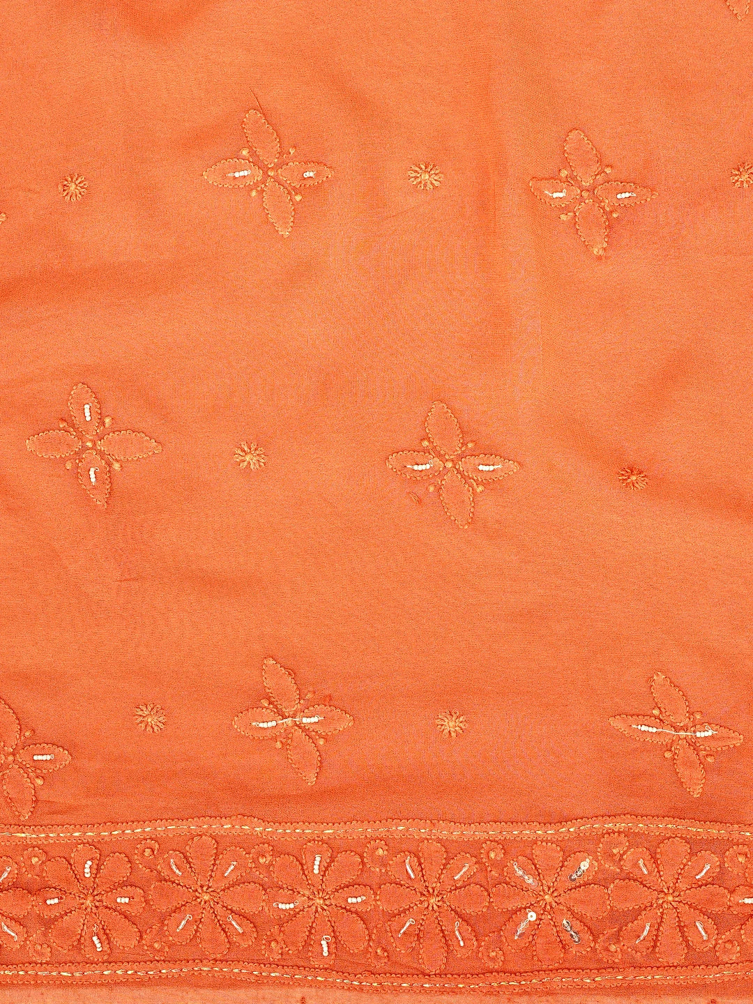 Ada Hand Embroidered Peach Viscose Georgette Lucknowi Chikankari Unstitched Kurta Dupatta Set With Pearl Work 01A893651
