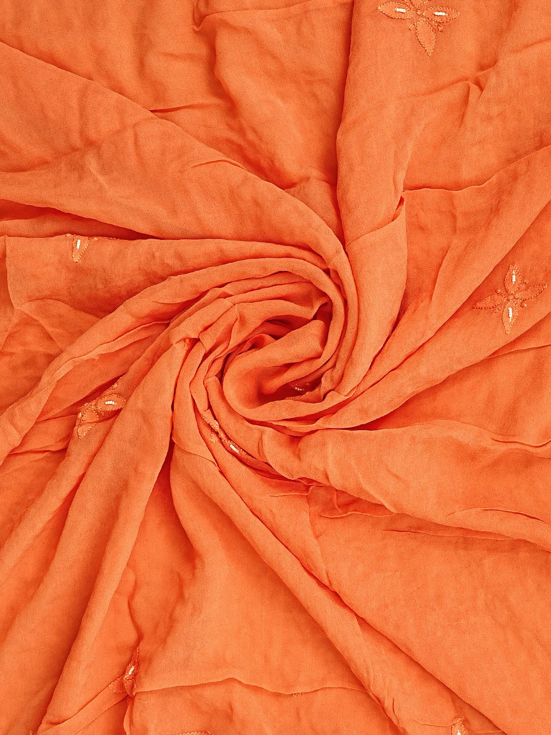 Ada Hand Embroidered Peach Viscose Georgette Lucknowi Chikankari Unstitched Kurta Dupatta Set With Pearl Work 01A893651