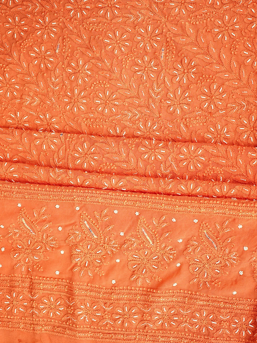 Ada Hand Embroidered Peach Viscose Georgette Lucknowi Chikankari Unstitched Kurta Dupatta Set With Pearl Work 01A893651