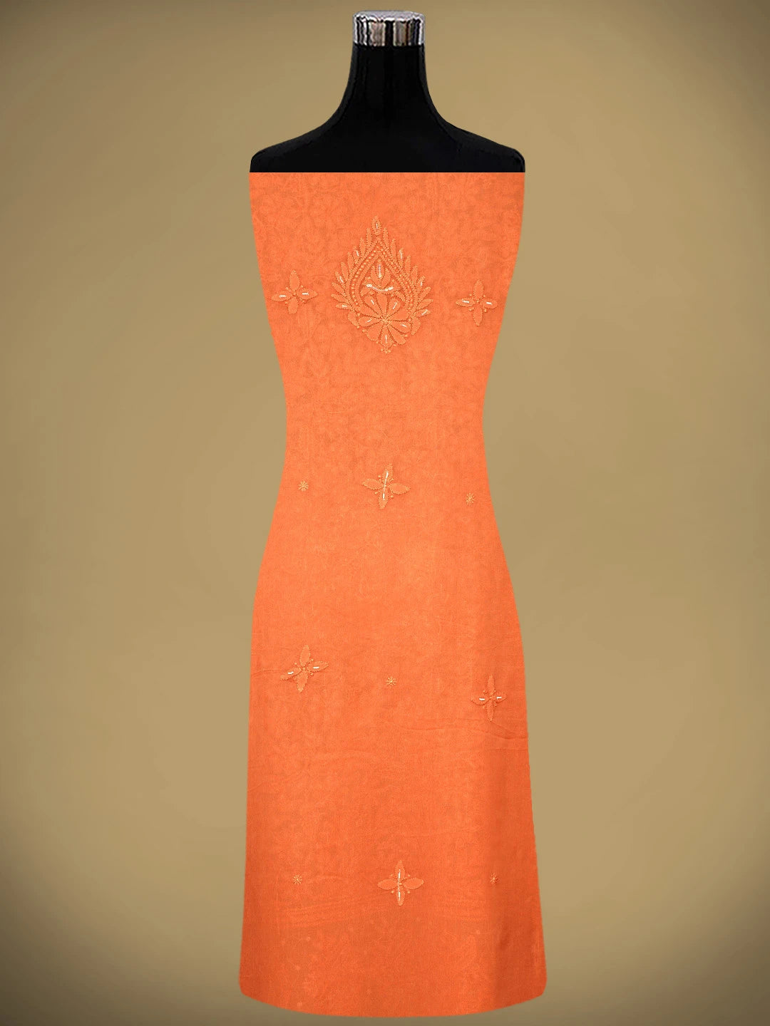 Ada Hand Embroidered Peach Viscose Georgette Lucknowi Chikankari Unstitched Kurta Dupatta Set With Pearl Work 01A893651