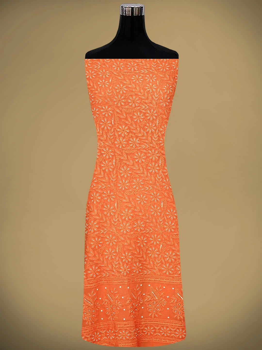 Ada Hand Embroidered Peach Viscose Georgette Lucknowi Chikankari Unstitched Kurta Dupatta Set With Pearl Work 01A893651