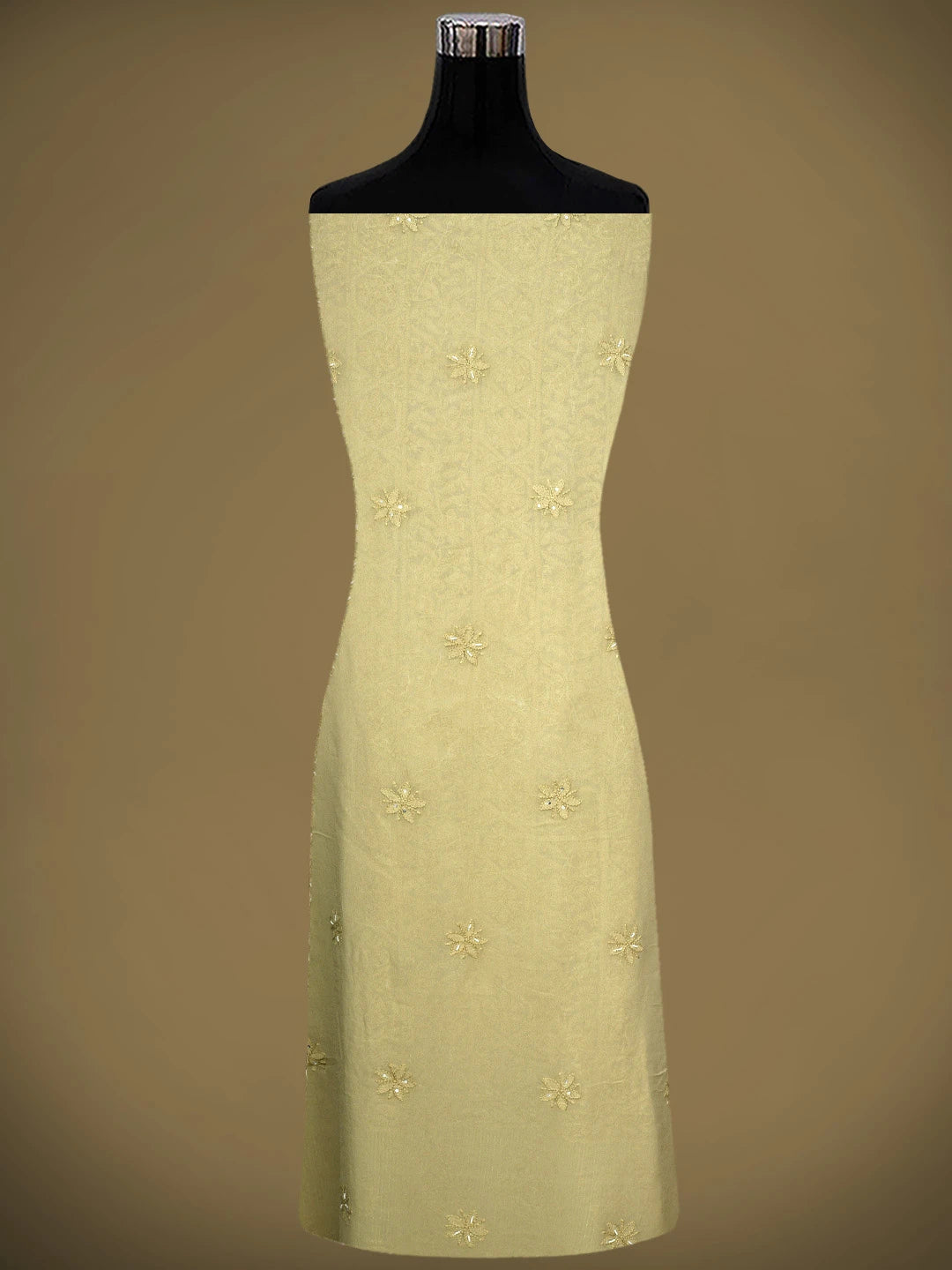 Ada Hand Embroidered Palm Leaf Green Viscose Groegette lucknowi Chikankari Unstitched Kurta Dupatta Set With Zari Work 01A957698