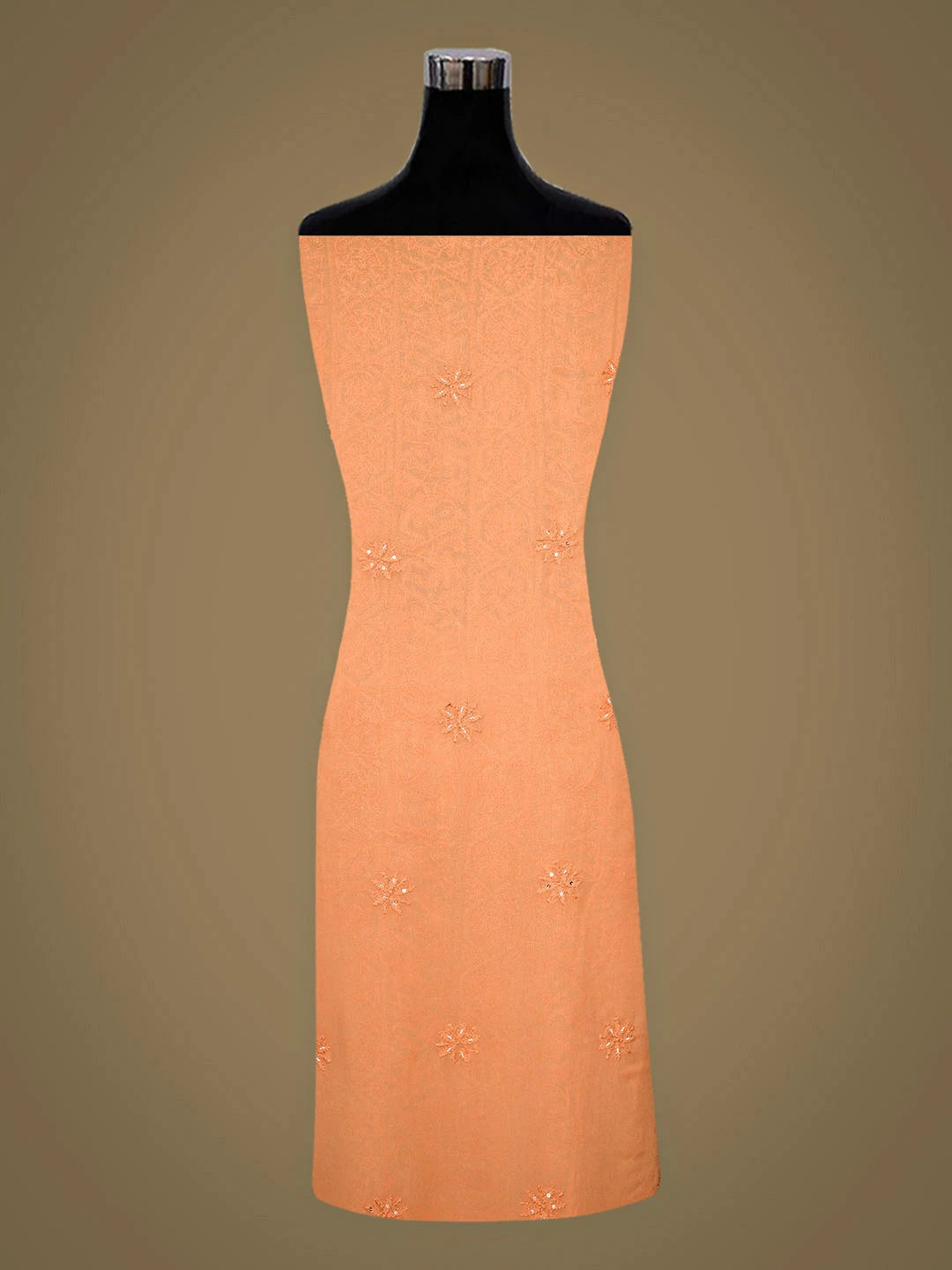 Ada Hand Embroidered Peach Viscose Georgette Lucknowi Chikankari Unstitched Kurta Dupatta Set With Pearl Work 01A957748
