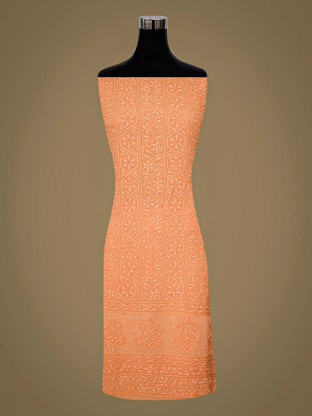 Ada Hand Embroidered Peach Viscose Georgette Lucknowi Chikankari Unstitched Kurta Dupatta Set With Pearl Work 01A957748