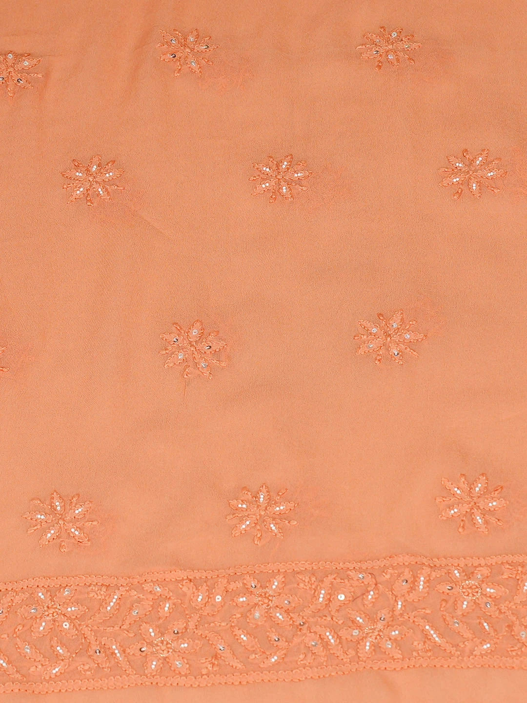 Ada Hand Embroidered Peach Viscose Georgette Lucknowi Chikankari Unstitched Kurta Dupatta Set With Pearl Work 01A957748