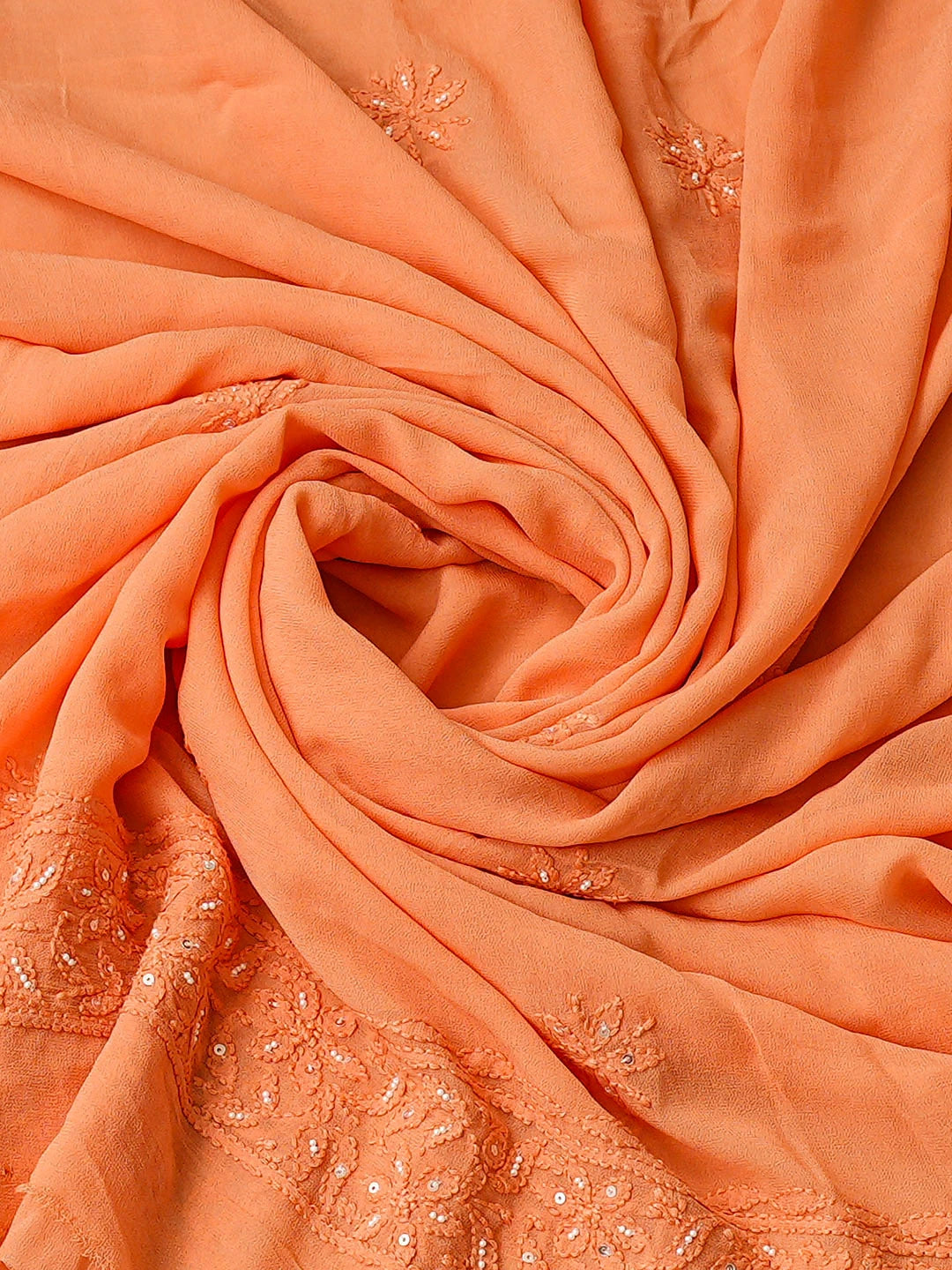 Ada Hand Embroidered Peach Viscose Georgette Lucknowi Chikankari Unstitched Kurta Dupatta Set With Pearl Work 01A957748