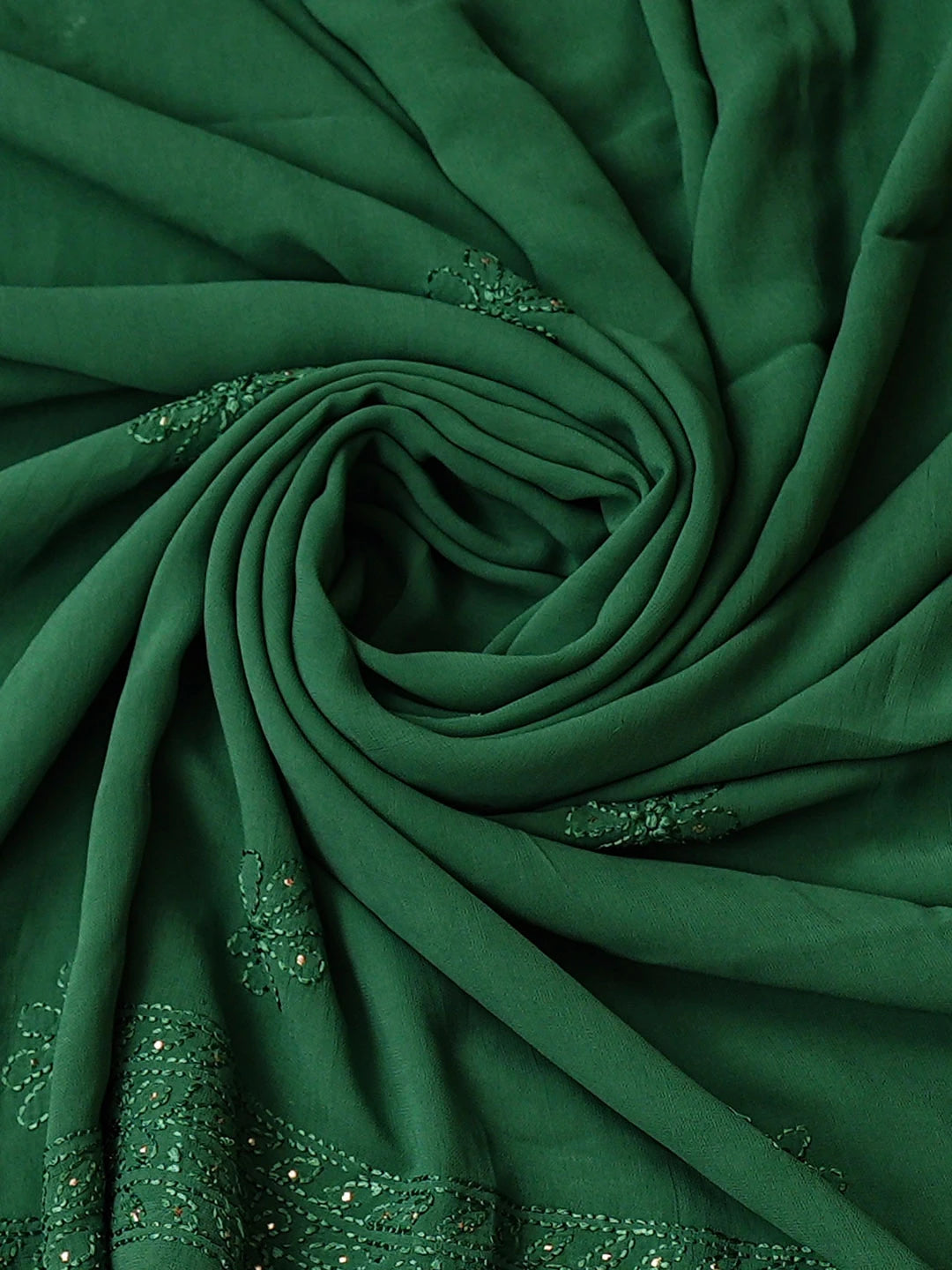 Ada Hand Embroidered Green Viscose Georgette Lucknowi Chikankari Unstitched Kurta Dupatta Set With Muqaish/Mukaish Work 01A685056