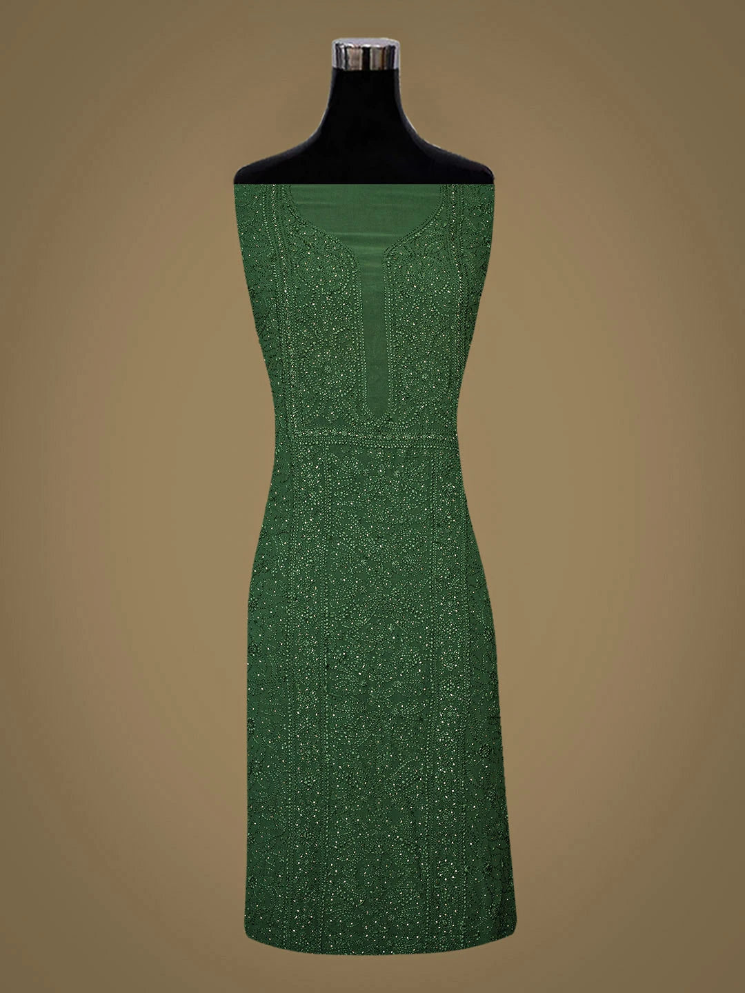 Ada Hand Embroidered Green Viscose Georgette Lucknowi Chikankari Unstitched Kurta Dupatta Set With Muqaish/Mukaish Work 01A685056