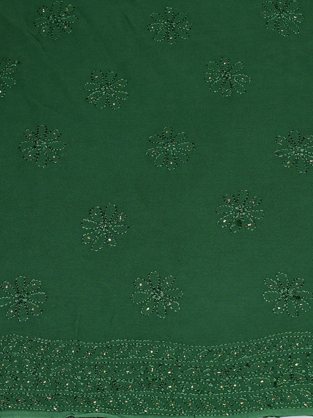 Ada Hand Embroidered Green Viscose Georgette Lucknowi Chikankari Unstitched Kurta Dupatta Set With Muqaish/Mukaish Work 01A685056