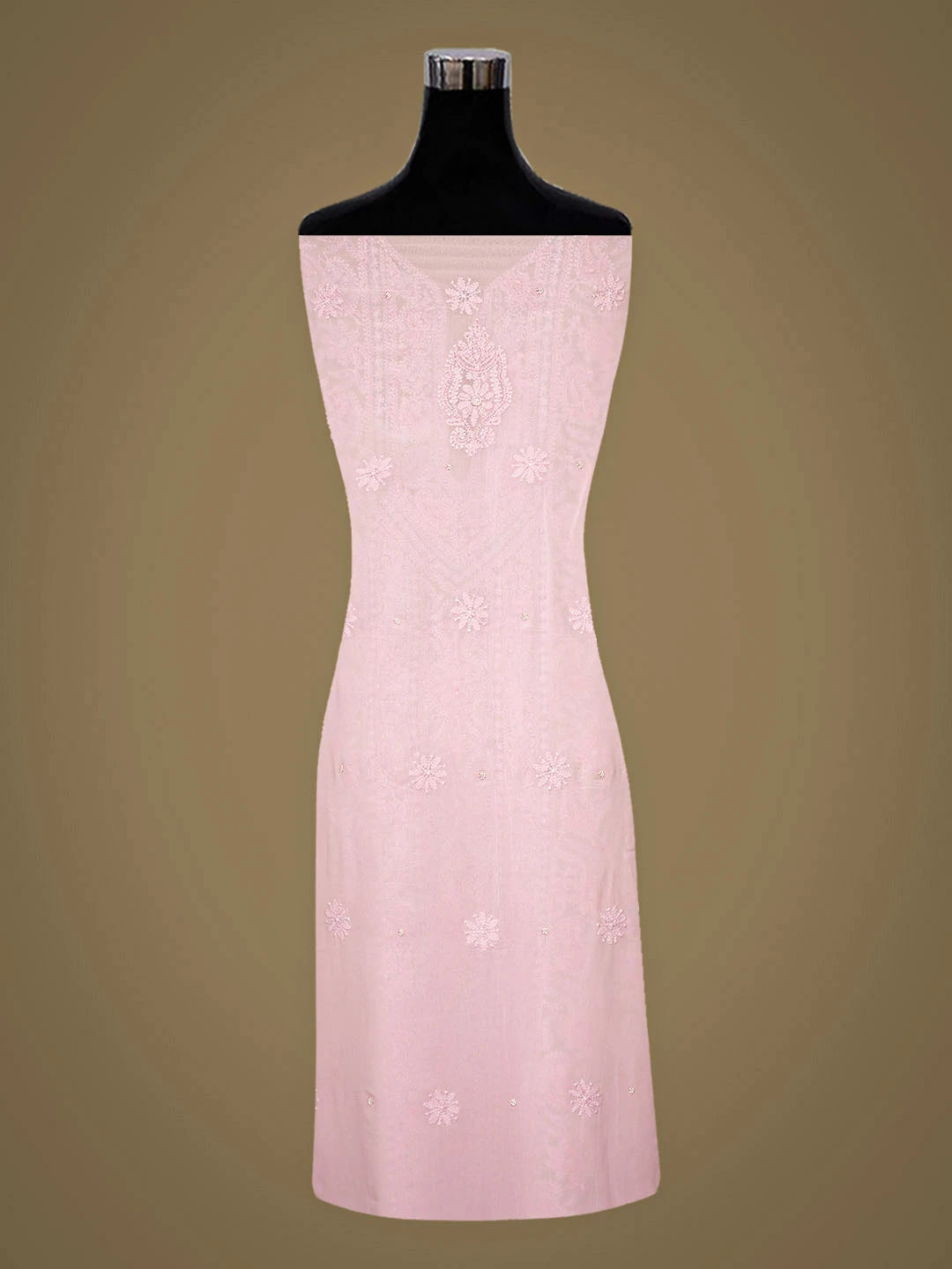 Ada Hand Embroidered Cherry Blossom Pink Viscose Georgette Lucknowi Chikankari Unstitched Kurta Dupatta Set With Sequinned  Work 01A944701