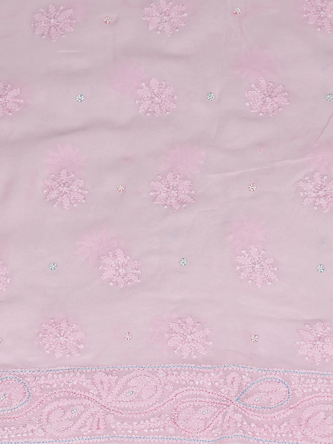 Ada Hand Embroidered Cherry Blossom Pink Viscose Georgette Lucknowi Chikankari Unstitched Kurta Dupatta Set With Sequinned  Work 01A944701