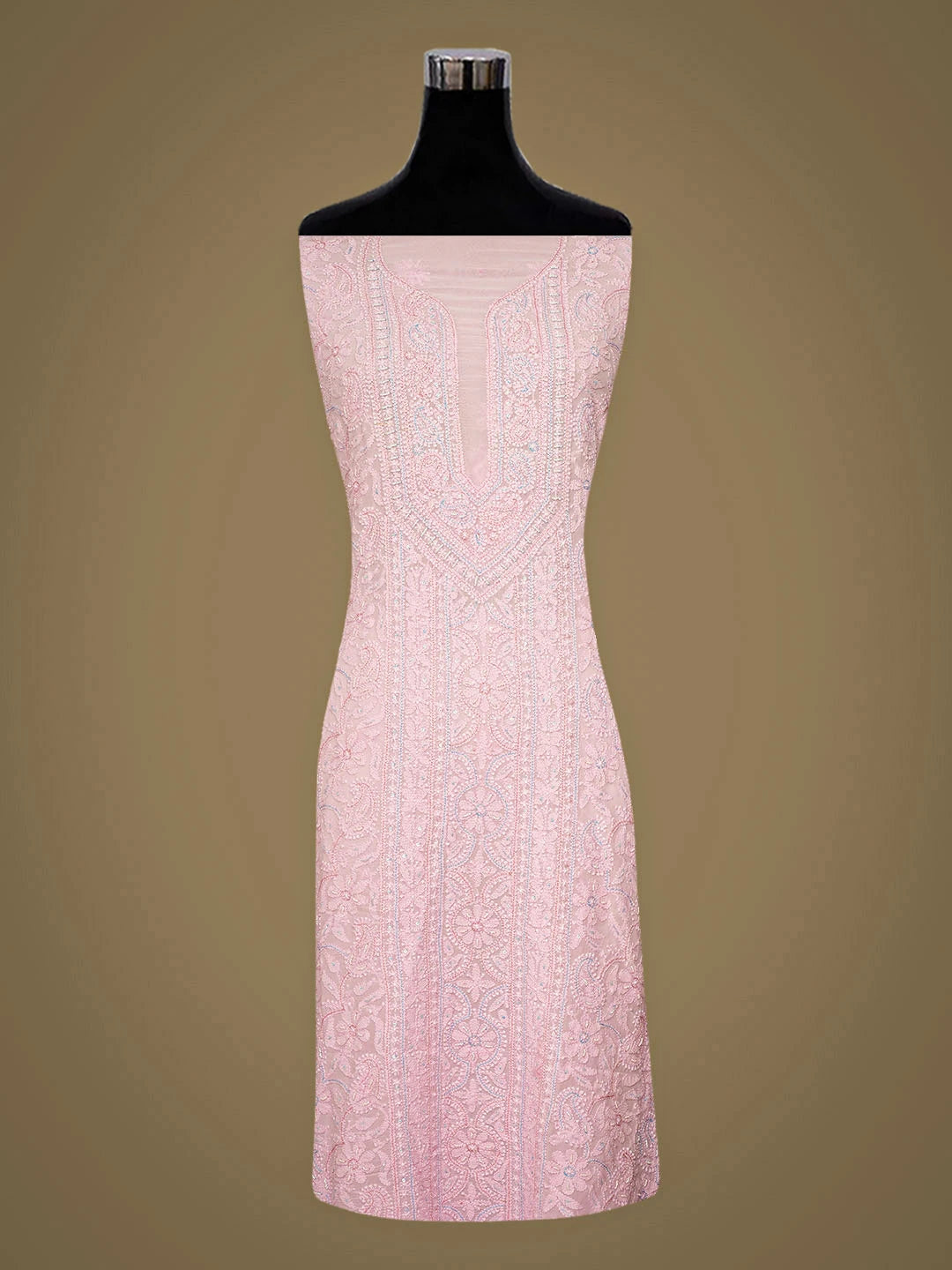 Ada Hand Embroidered Cherry Blossom Pink Viscose Georgette Lucknowi Chikankari Unstitched Kurta Dupatta Set With Sequinned  Work 01A944701