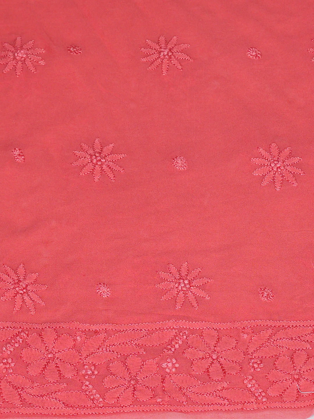 Ada Hand Embroidered Carrot Pink Viscose Georgette Lucknowi Chikankari Unstitched Kurta Dupatta Set 01A933276
