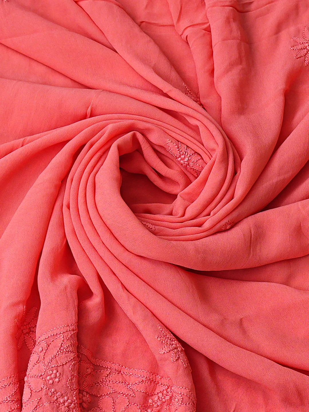 Ada Hand Embroidered Carrot Pink Viscose Georgette Lucknowi Chikankari Unstitched Kurta Dupatta Set 01A933276