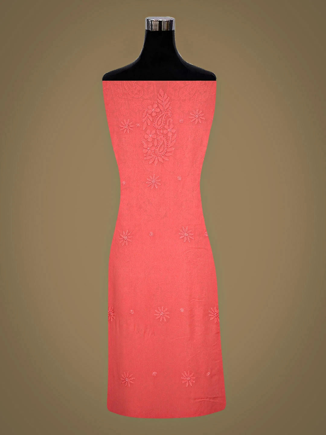 Ada Hand Embroidered Carrot Pink Viscose Georgette Lucknowi Chikankari Unstitched Kurta Dupatta Set 01A933276