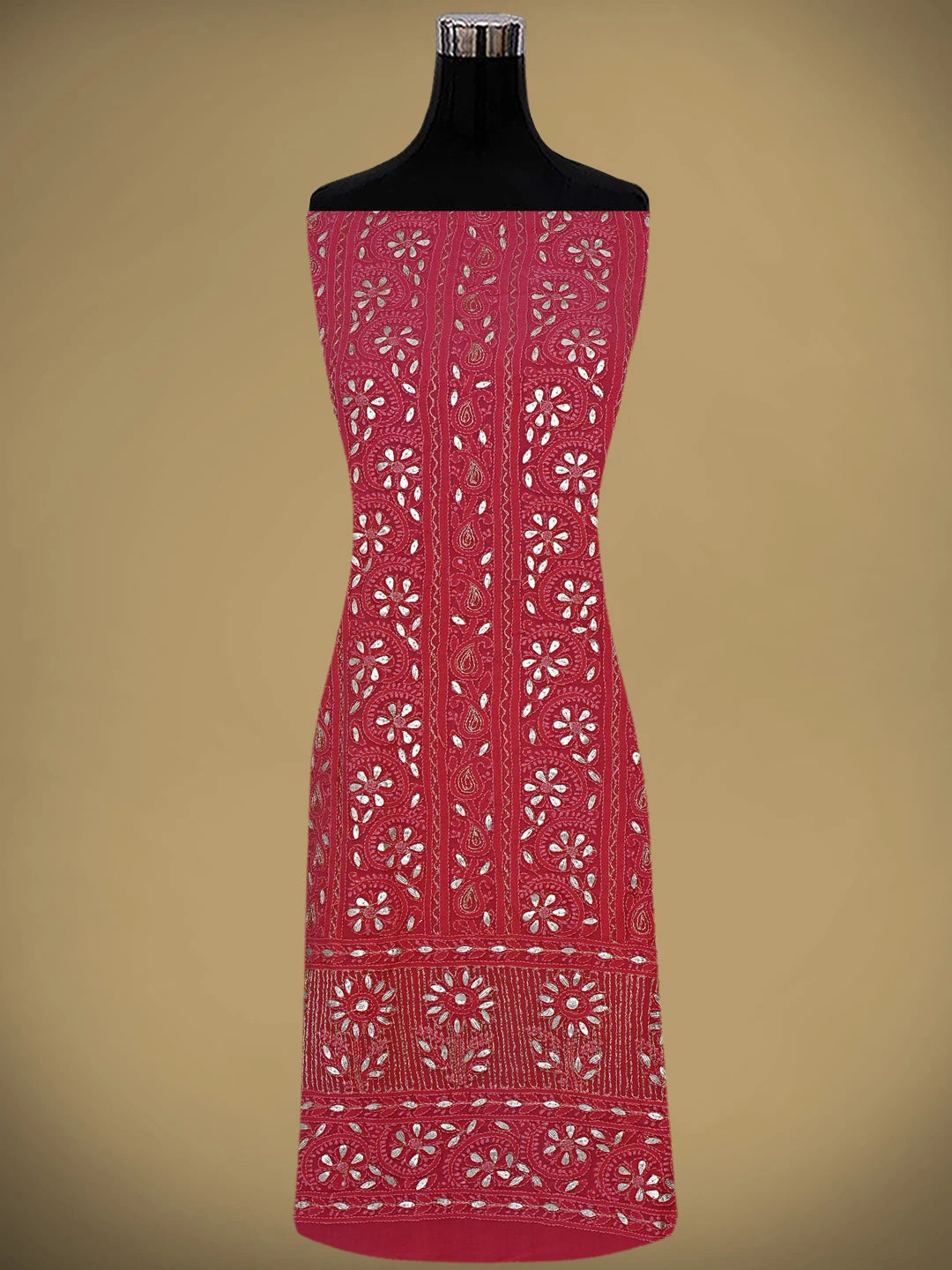 Ada Hand Embroidered Magenta Viscose Georgette Lucknowi Chikankari Unstitched Kurta Dupatta Set With Zari Work 01A893416
