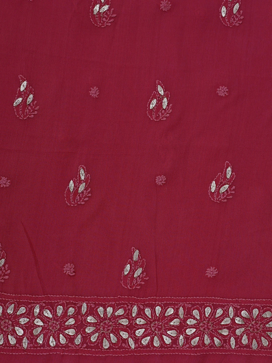 Ada Hand Embroidered Magenta Viscose Georgette Lucknowi Chikankari Unstitched Kurta Dupatta Set With Zari Work 01A893416