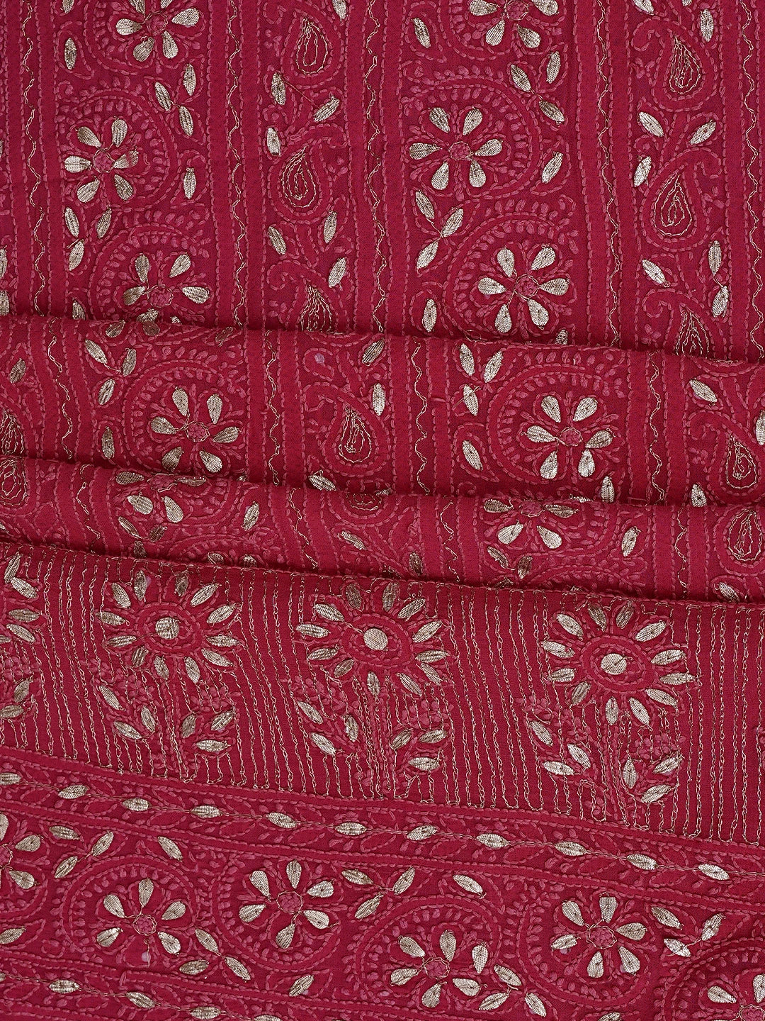 Ada Hand Embroidered Magenta Viscose Georgette Lucknowi Chikankari Unstitched Kurta Dupatta Set With Zari Work 01A893416