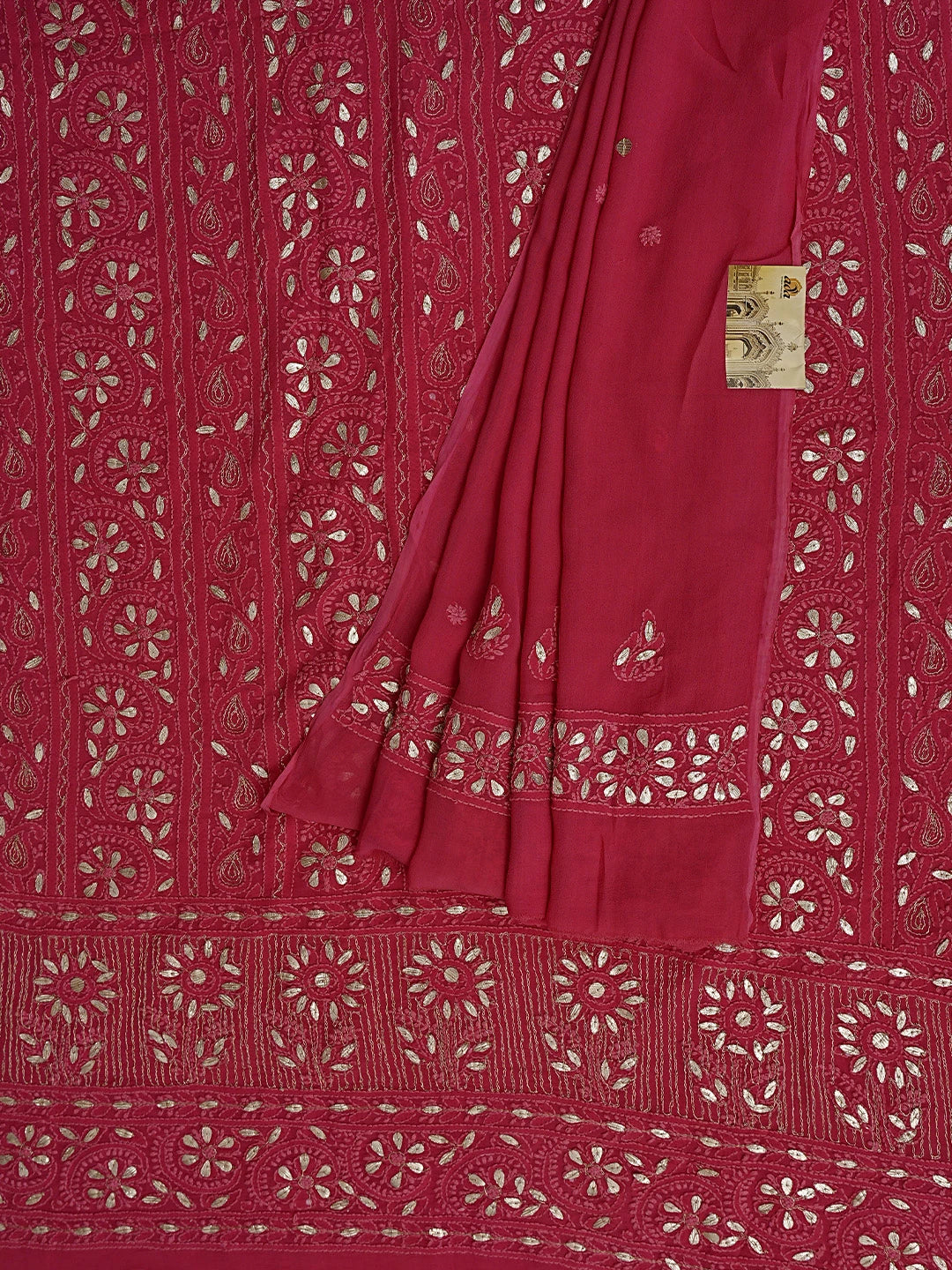Ada Hand Embroidered Magenta Viscose Georgette Lucknowi Chikankari Unstitched Kurta Dupatta Set With Zari Work 01A893416