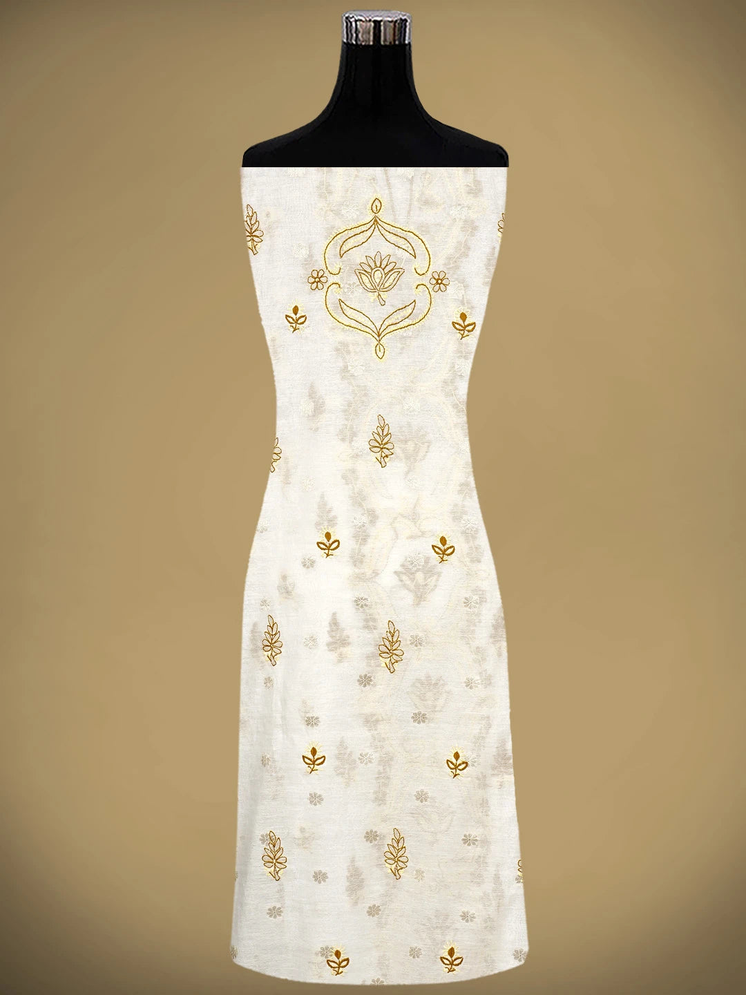 Ada Hand Embroidered White Chanderi Lucknowi Chikankari Unstitched Kurta Dupatta Set 01A787536