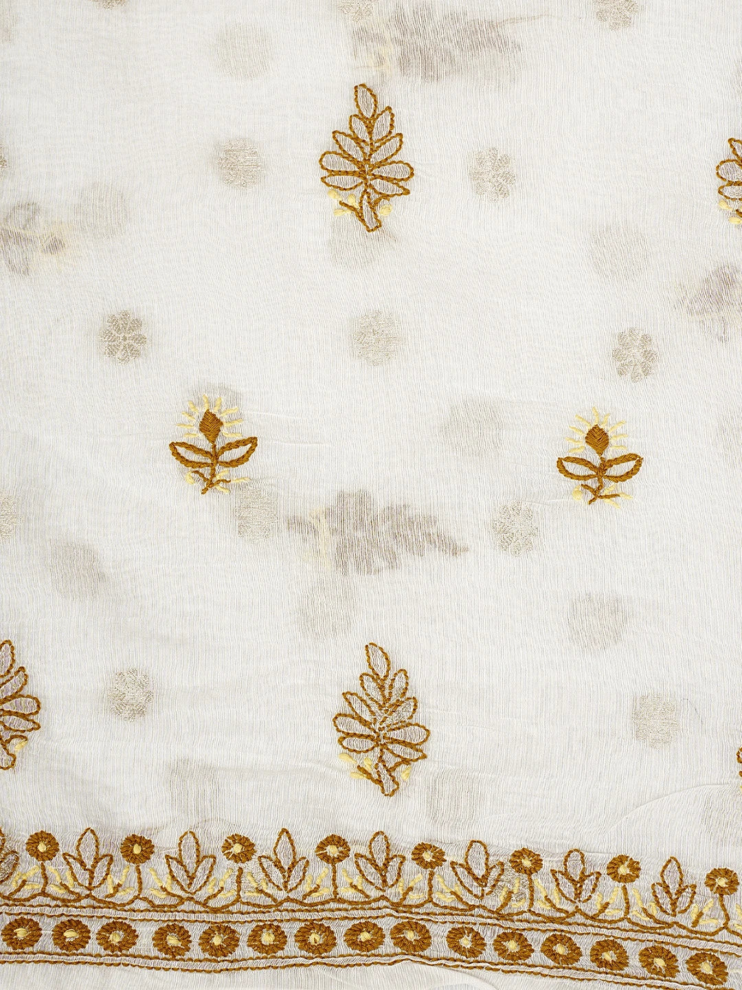 Ada Hand Embroidered White Chanderi Lucknowi Chikankari Unstitched Kurta Dupatta Set 01A787536