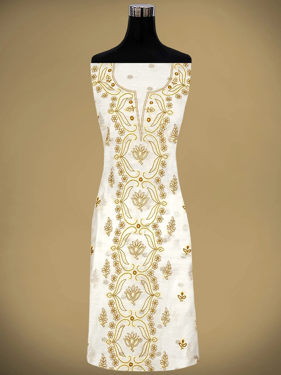 Ada Hand Embroidered White Chanderi Lucknowi Chikankari Unstitched Kurta Dupatta Set 01A787536