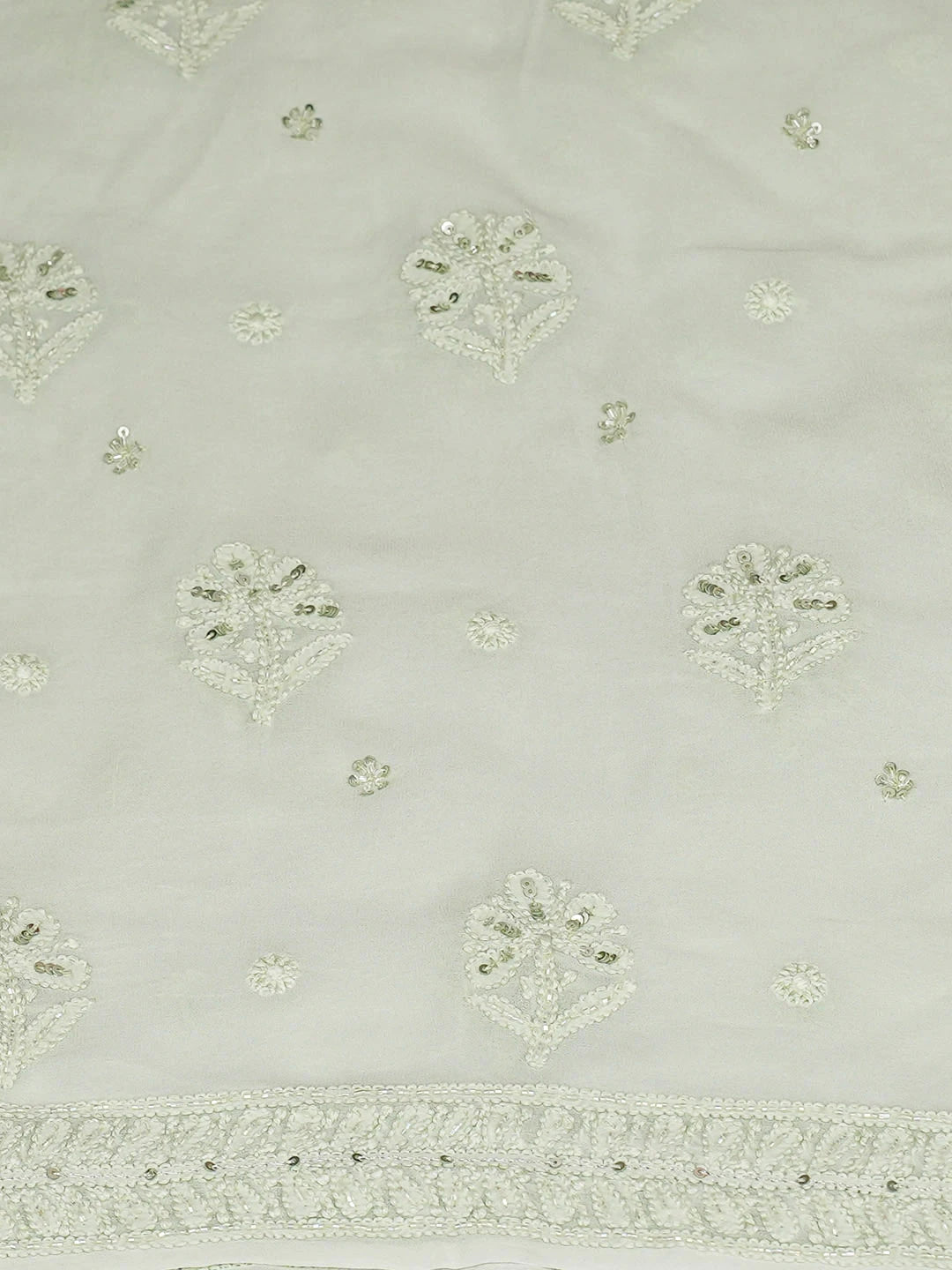 Ada Hand Embroidered Celadon Green Viscose Georgette Lucknowi Chikankari Unstitched Kurta Dupatta Set With Sequinned Work 01A307753