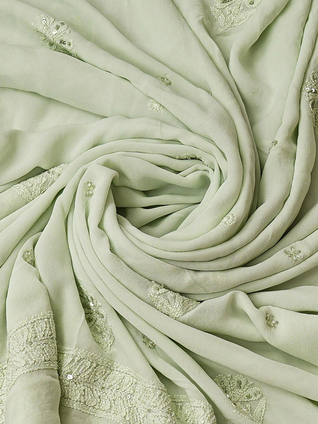 Ada Hand Embroidered Celadon Green Viscose Georgette Lucknowi Chikankari Unstitched Kurta Dupatta Set With Sequinned Work 01A307753