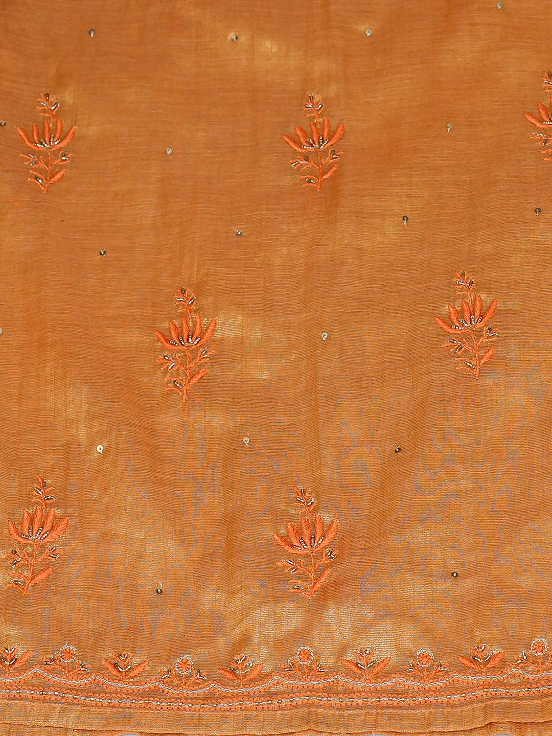 Ada Hand Embroidered Toaasted Almond Orange Tissue Lucknowi Chikankari Semi-stitched Anarkali Kurta Dupatta Set with Cutdana Work  01A904471