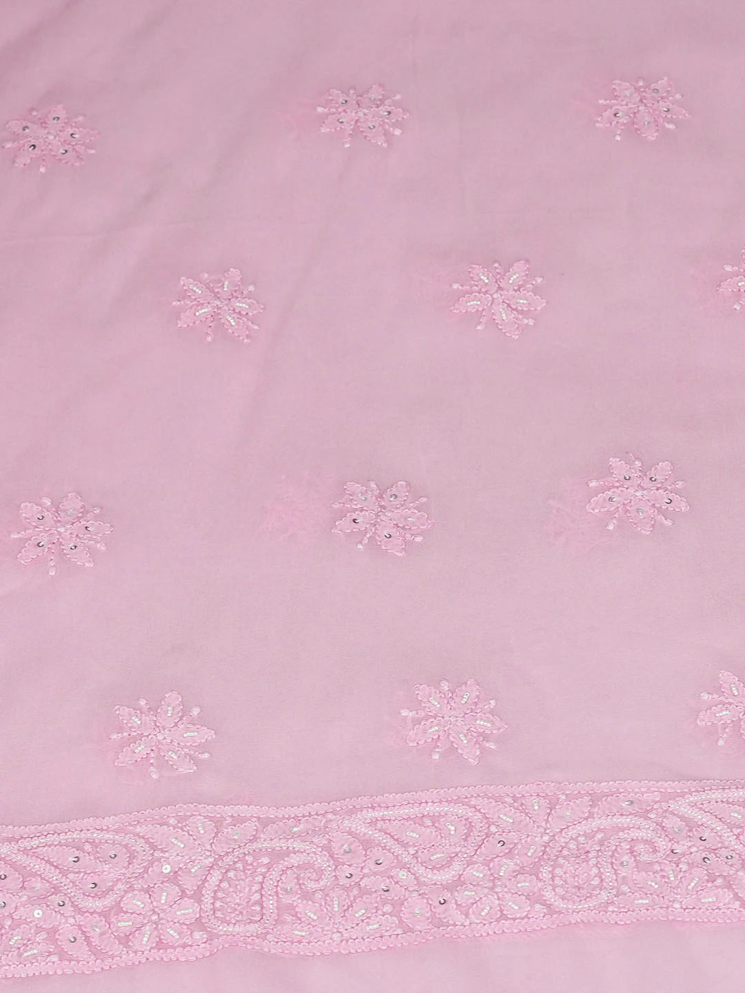 Ada Hand Embroidered Pink Viscose Georgette Lucknowi Chikankari Unstitched Kurta Dupatta Set With Pearl Work 01A957823